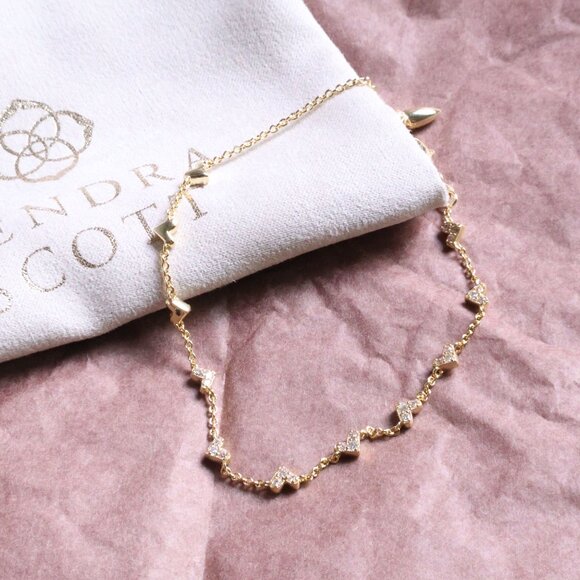 Kendra Scott Haven Heart Gold Chain Bracelet White Crystal NEW - Picture 2 of 2